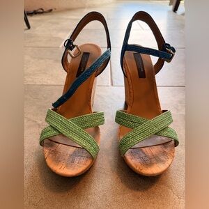 Green and blue cork wedge sandals from Ann Taylor size 8.